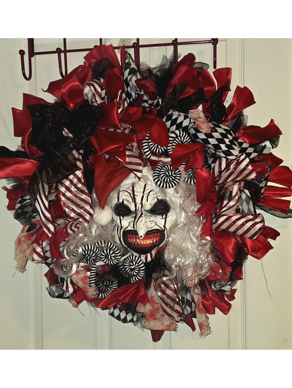 ART THE CLOWN TERRIFIER 26" x 26"HALLOWEEN HORROR WREATH ONE OF A KIND HANDMADE